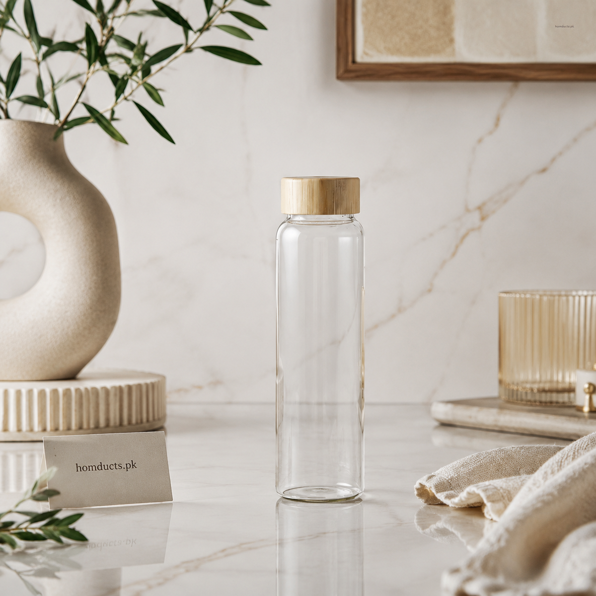 Clear 500 ml glass cylinder bottle with wooden lid