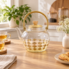 Premium Clear Glass Kettle with Golden Handle & Checker Detail