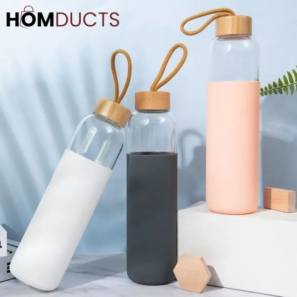 Mini Glass Water Bottle with Silicone Sleeve - Portable & Anti-Scald