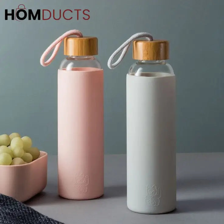 Mini Glass Water Bottle with Silicone Sleeve - Portable & Anti-Scald