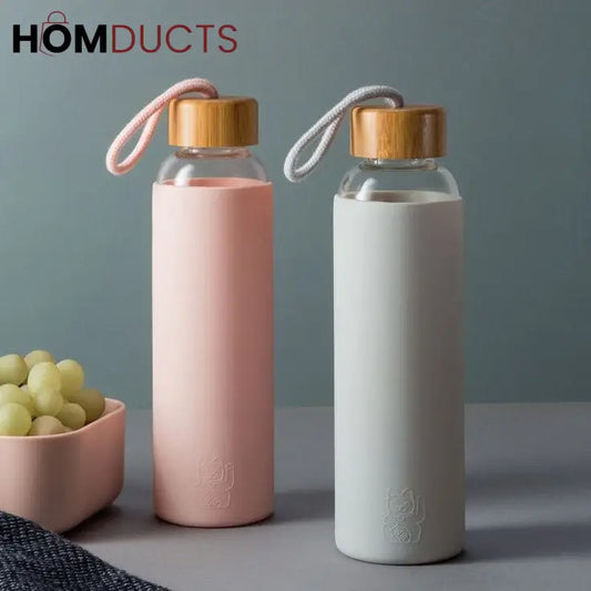Mini Glass Water Bottle with Silicone Sleeve - Portable & Anti-Scald