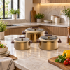Gold and brown three-piece insulated hot pot set