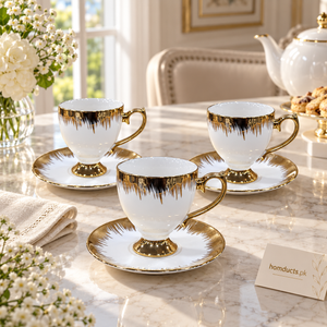 Luxury gold drip footed tea cup and saucer 6 piece set