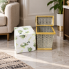 Gold framed dustbin and tropical tissue box set