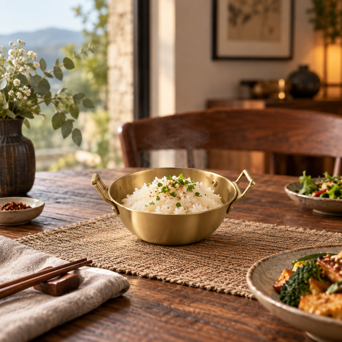 Gold finish eared rice serving bowl