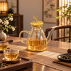 Clear 600ml glass teapot with gold lid and base detail
