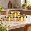 Gold and green three-piece insulated hot pot set