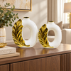 Two piece gold leaf white ceramic decorative vase set