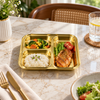 Gold Stainless Steel 3-Section Rectangular Partition Plate – Meal Tray