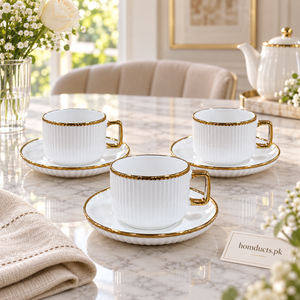 Luxury gold rim fluted cup and saucer 6 piece set