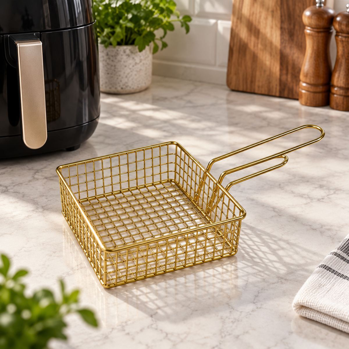 Gold Square Wire Fryer Basket – Serving Basket with Handle
