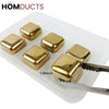 Gold Stainless Steel Reusable Ice Cubes Set – 6 Pieces with Tongs