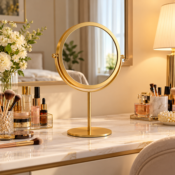 Gold 28cm rotating tabletop vanity mirror