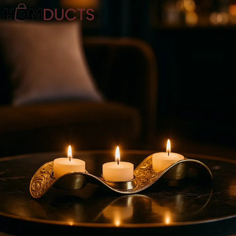 Gold Wave Triple Tealight Candle Holder – Luxury Decorative Centerpiece