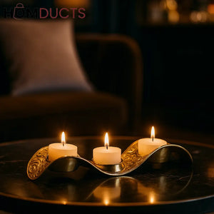 Gold Wave Triple Tealight Candle Holder – Luxury Decorative Centerpiece
