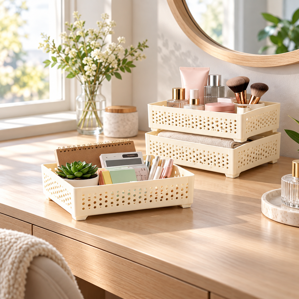 Small Dotted Storage Basket with Legs