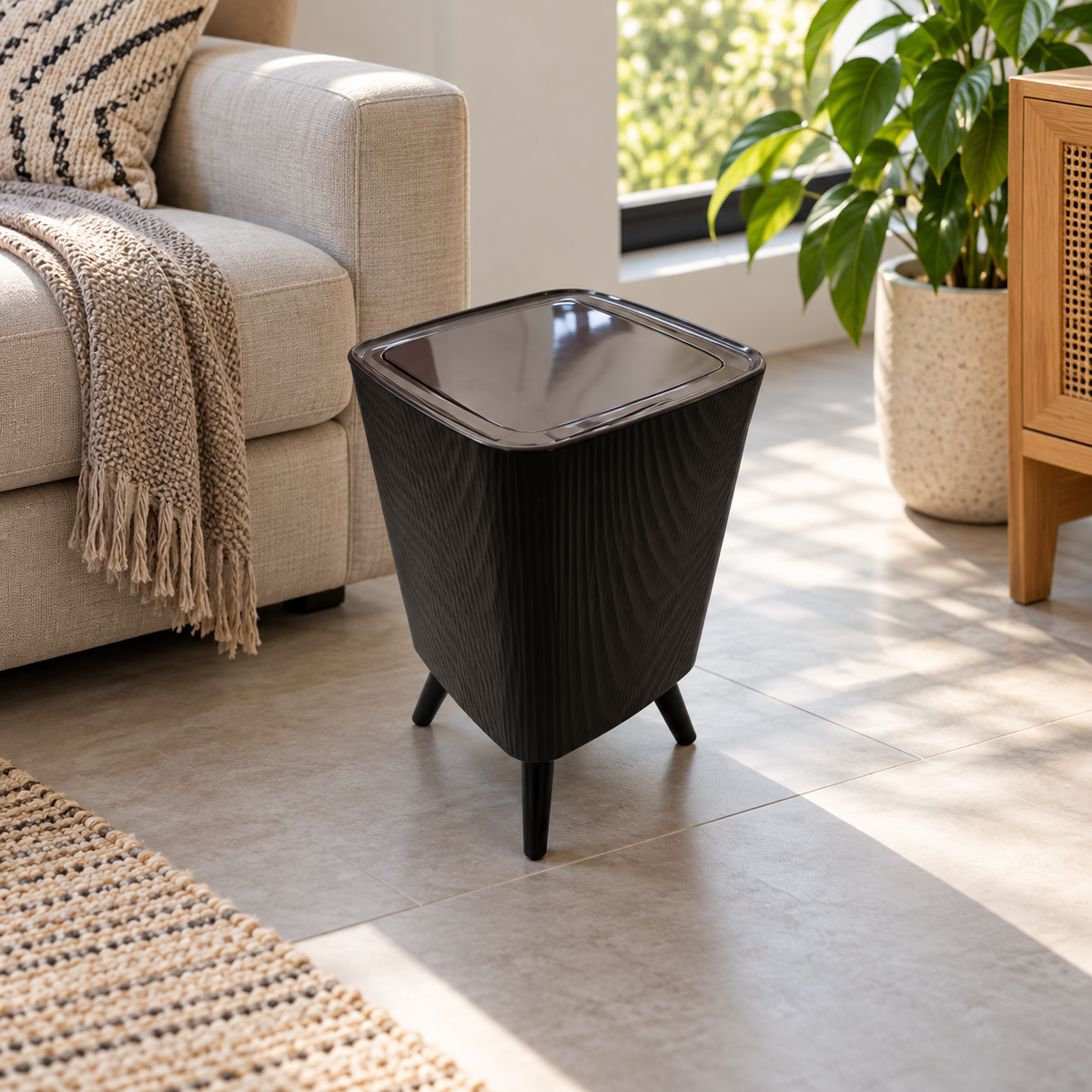 9L Press-Lid Dustbin – Black Square
