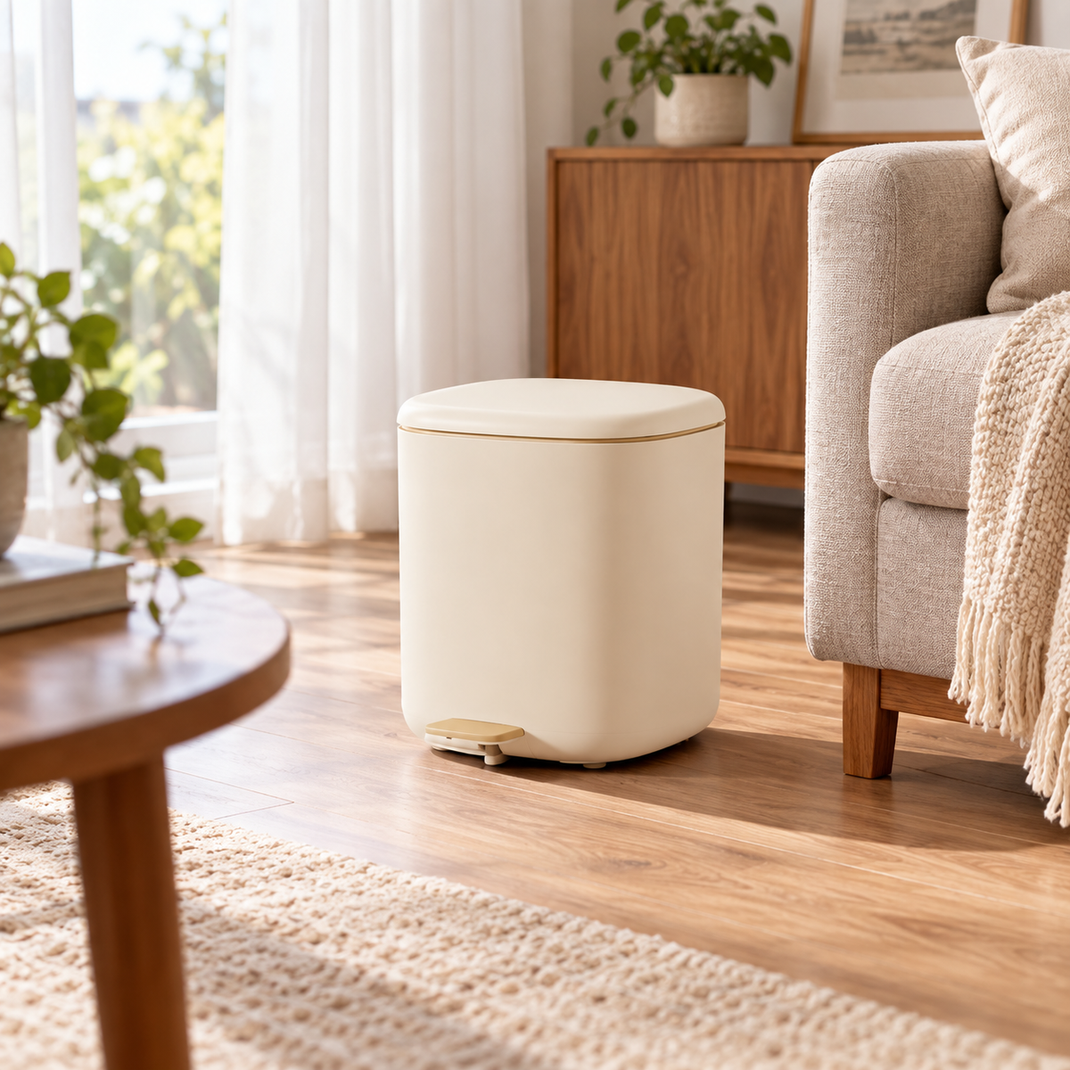 ECOCO 11L Hydraulic Pedal Bin with Bucket – Beige