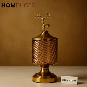 Golden Antler Luxe Decorative Jar – Premium Spiral Design with Deer Topper