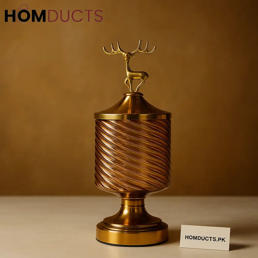 Golden Antler Luxe Decorative Jar – Premium Spiral Design with Deer Topper