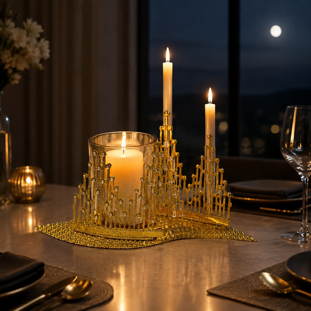 Golden City Silhouette Decorative Candle Holder 44-1
