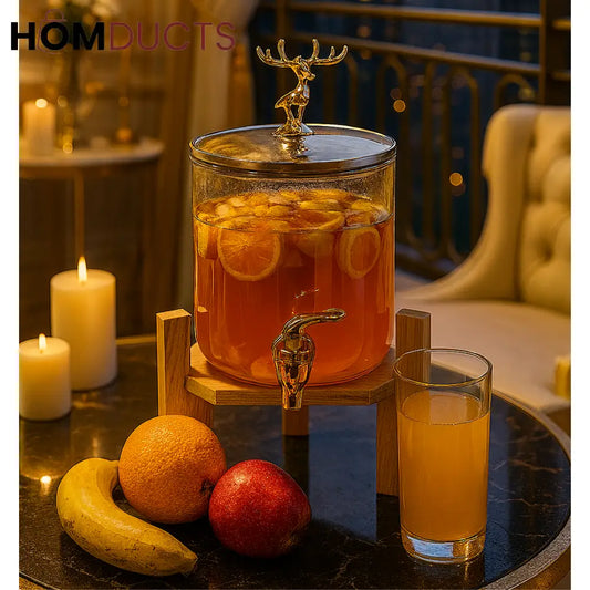 Golden Elk Glass Beverage Dispenser – Luxury Fruit Infuser Jar with Tap