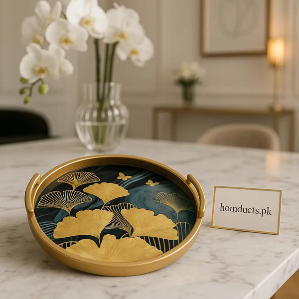 Golden Ginkgo Luxe Round Serving Tray