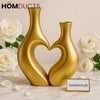 Golden Heart Duo Vases – Luxury Decorative Showpiece Set