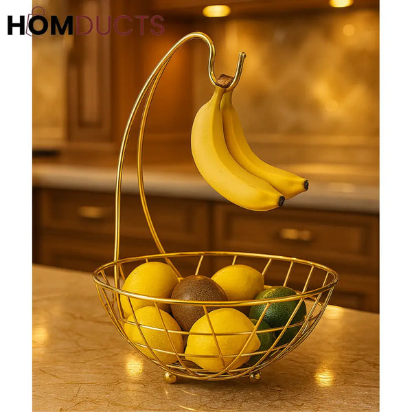 Golden Luxe™ Decorative Fruit Basket – Premium Kitchen Organizer