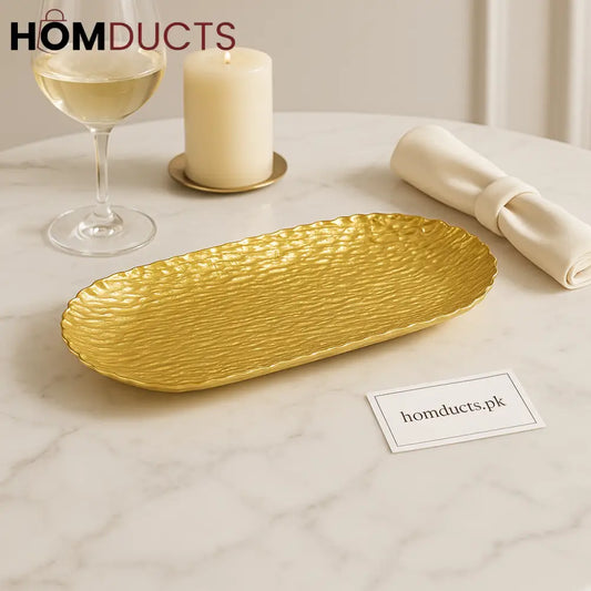 Golden Luxe Hammered Serving Tray – Premium Decorative Platter (35cm)