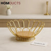Golden Luxe Wire Fruit Basket with Wooden Base – Premium Decorative Bowl