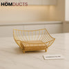 Golden Luxe Wire Fruit Basket with Wooden Base – Premium Kitchen & Table Décor