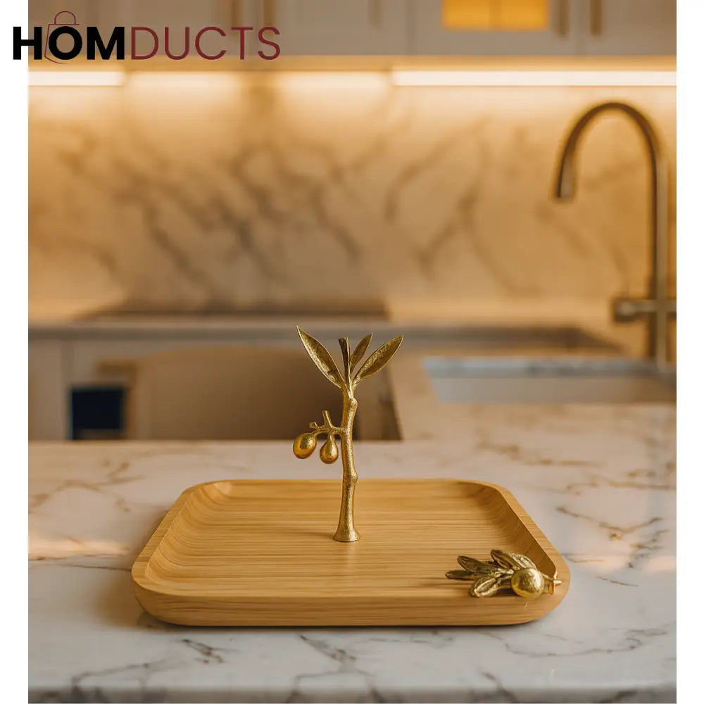 Golden Olive Tree Wooden Serving Tray