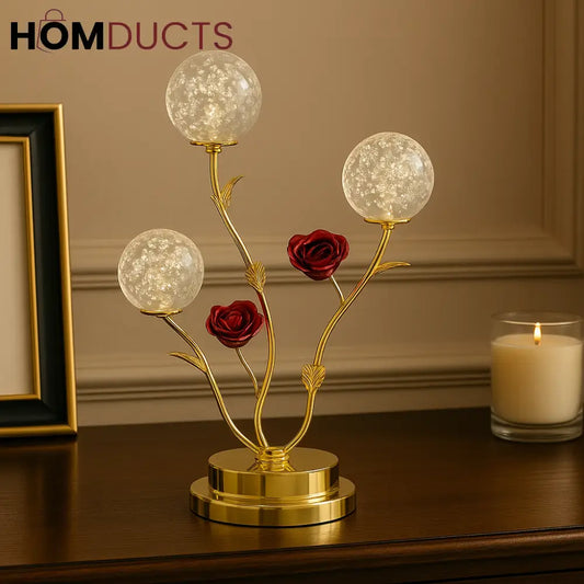 Golden Rose Glow Crystal Lamp – Elegant Decorative Table Light