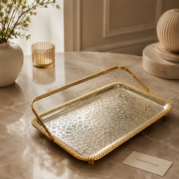Luxury golden stainless steel rectangular serving tray 17 by 28cm