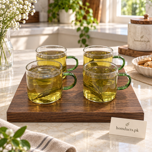 Green Handle Glass Tea Cups – Set of 4