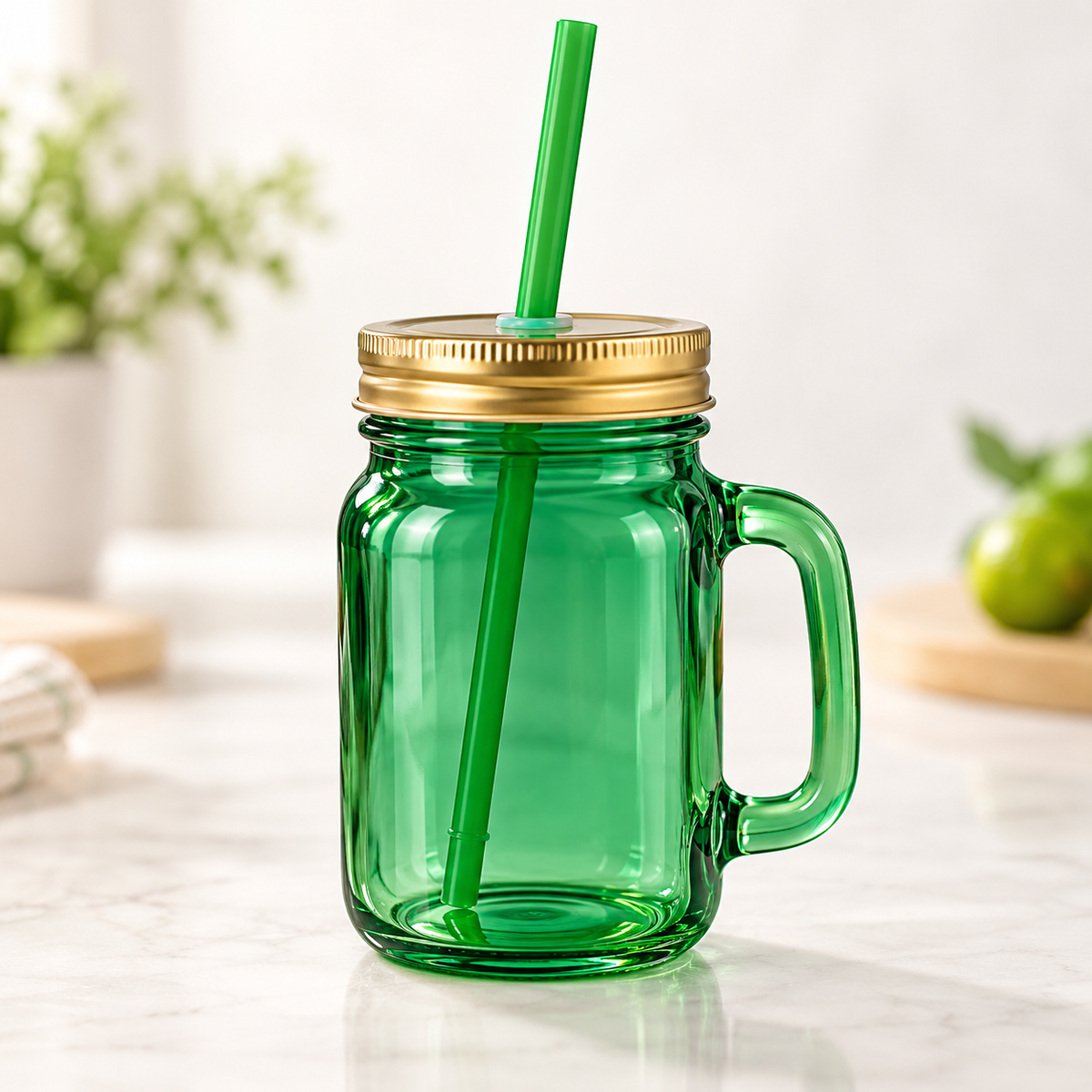 Classic mason jar mug with lid and straw 450ml
