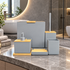 Modern Grey 6-Piece Bathroom Accessory Set with Bamboo Accents