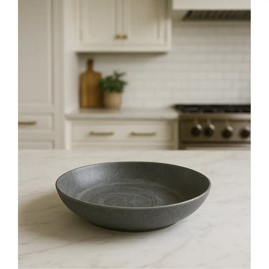 Grey Deep Ceramic Plate – Marbled Matte Finish