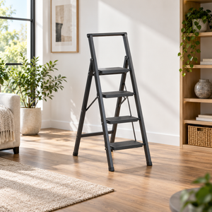 4-Step Iron & Steel Folding Ladder – Grey