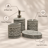Grey Ornate four-piece fibre bathroom accessory set – features and included pieces