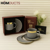 Grey Porcelain Tea Cup & Saucer Gift Set – Gold Rimmed Luxury Drinkware