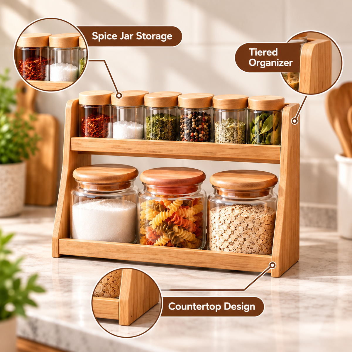 Billi Countertop Canister and Spice Organizer Set feature infographic