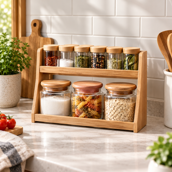 Billi Countertop Canister and Spice Organizer Set in a premium lifestyle setting
