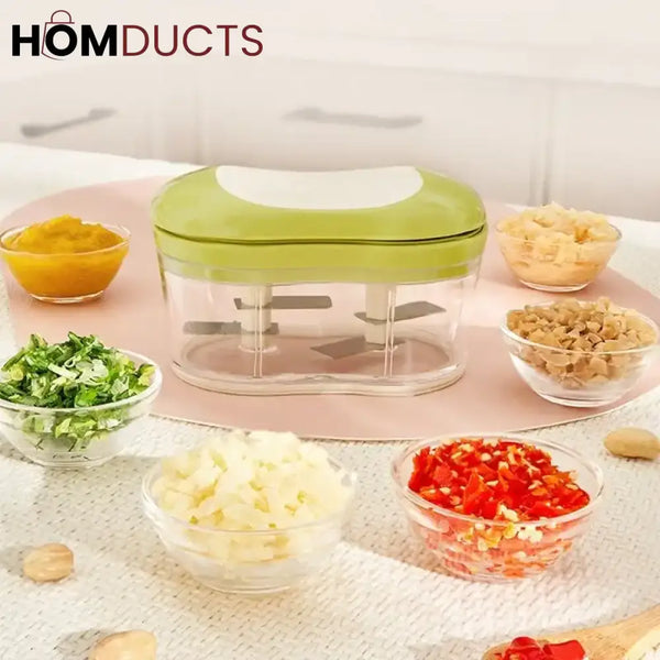 Hand Pushed Vegetable Chopper With 2 Stainless Steel Blades