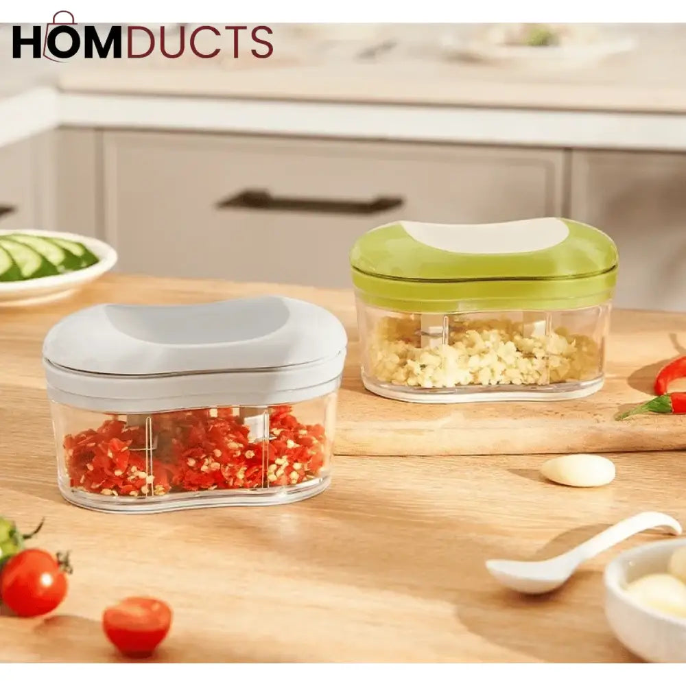 Hand Pushed Vegetable Chopper With 2 Stainless Steel Blades