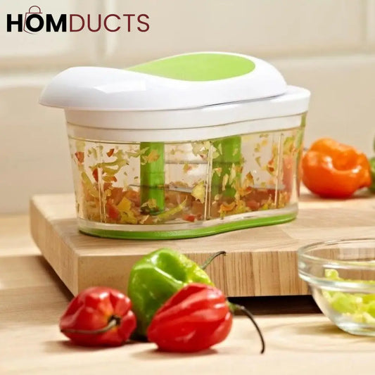 Hand Pushed Vegetable Chopper With 2 Stainless Steel Blades