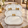 Butterfly Oval Serving Tray Set – White & Gold, 3 Piece