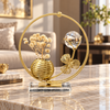 Round Floral Vase & Crystal Tabletop Ornament – Gold