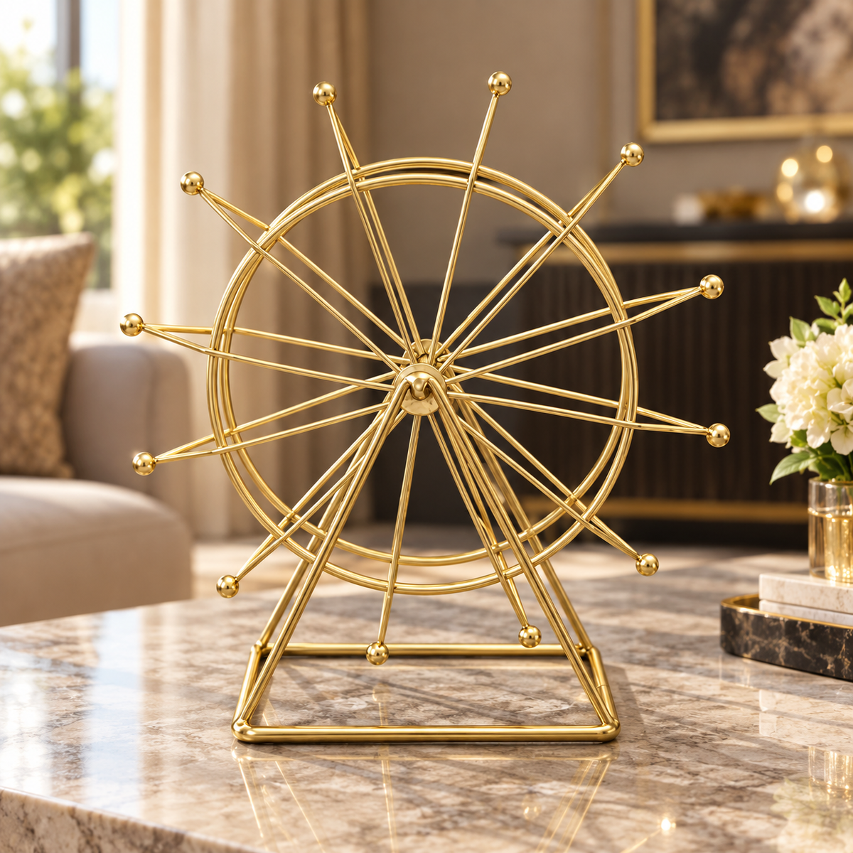 Modern Ferris Wheel Tabletop Sculpture – Gold
